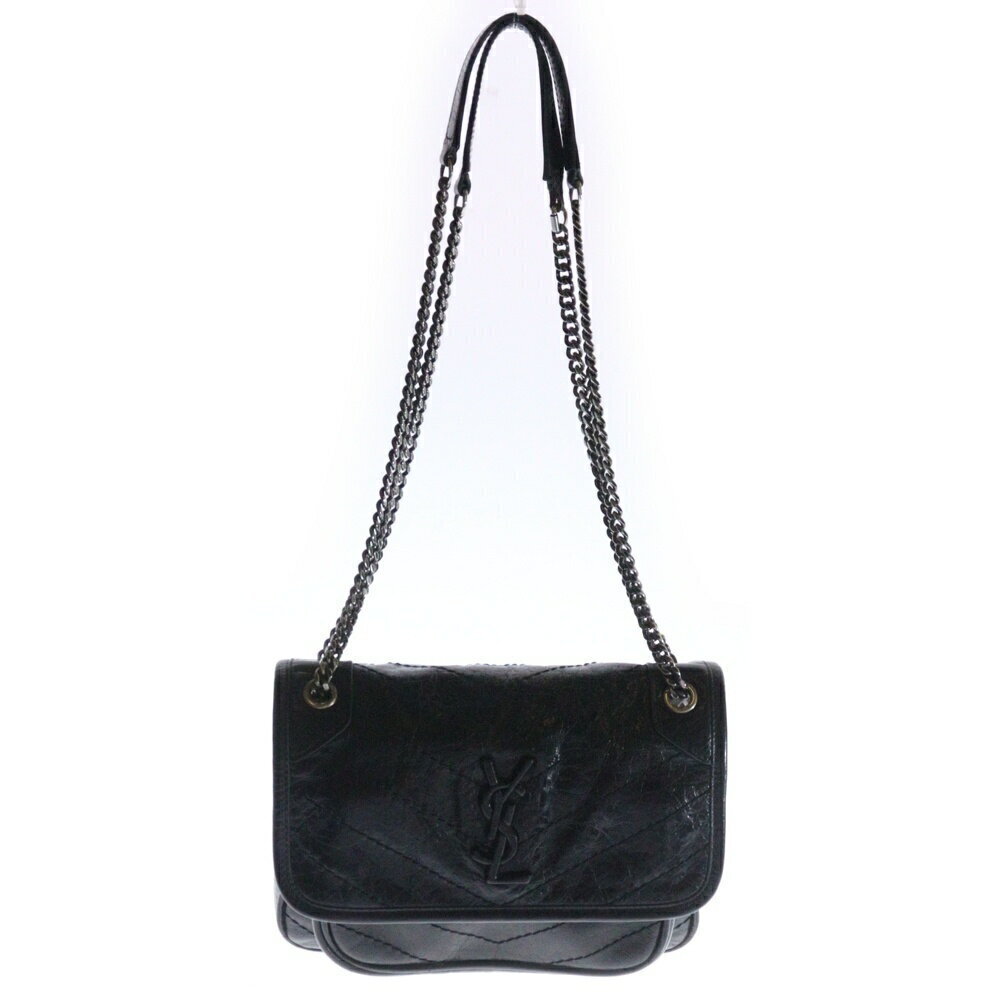 SAINT LAURENT PARIS Niki Chain Shoulder Bag Black Leather Handbag